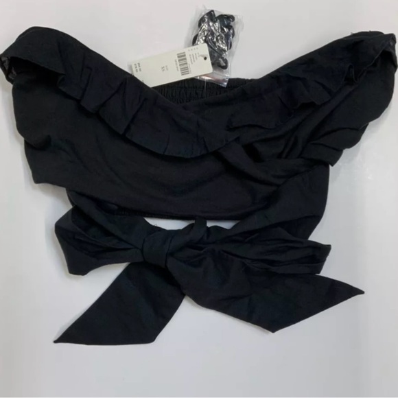 Anthropologie black ruffled tie-front crossover tube top NWT large - Picture 3 of 5